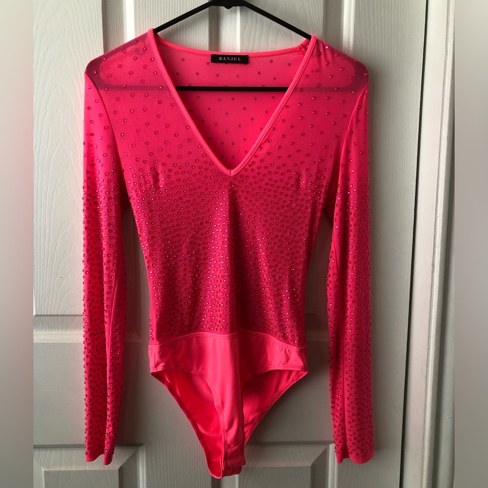 Pink Rhinestone Embellished Bodysuit